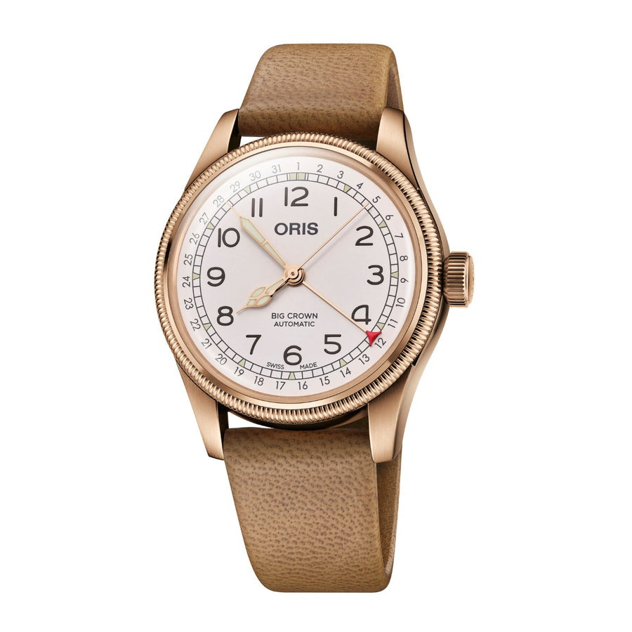 Oris Big Crown Pointer Date Bronze Father Time Limited Edition - 01 754 7741 3161-Set - Oris Big Crown Pointer Date Bronze Father Time Limited Edition in a 40mm bronze case, white dial. Automatic movement, power reserve of 38 hours. Water resistance of 5 bar. Inter-exchangeable bronze bracelet.&nbsp;