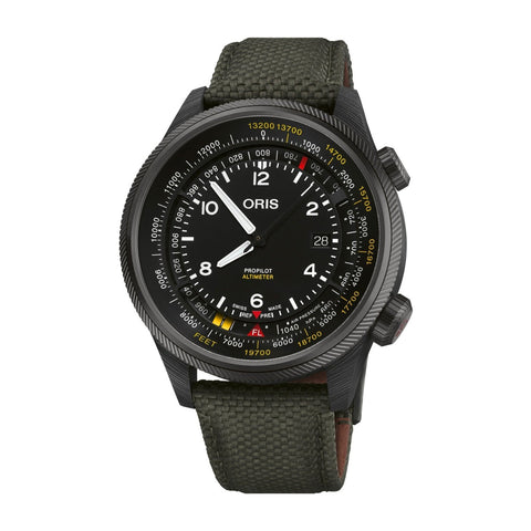 Oris PriPilot Altimeter-Oris PriPilot Altimeter - 01 793 7775 8734-Set - Oris PriPilot Altimeter in a 47mm titanium case, grey PVD plated. Black dial. Date display. Automatic movement, power reserve of 56 hours. Water resistance of 10 bar. Textile strap.&nbsp;