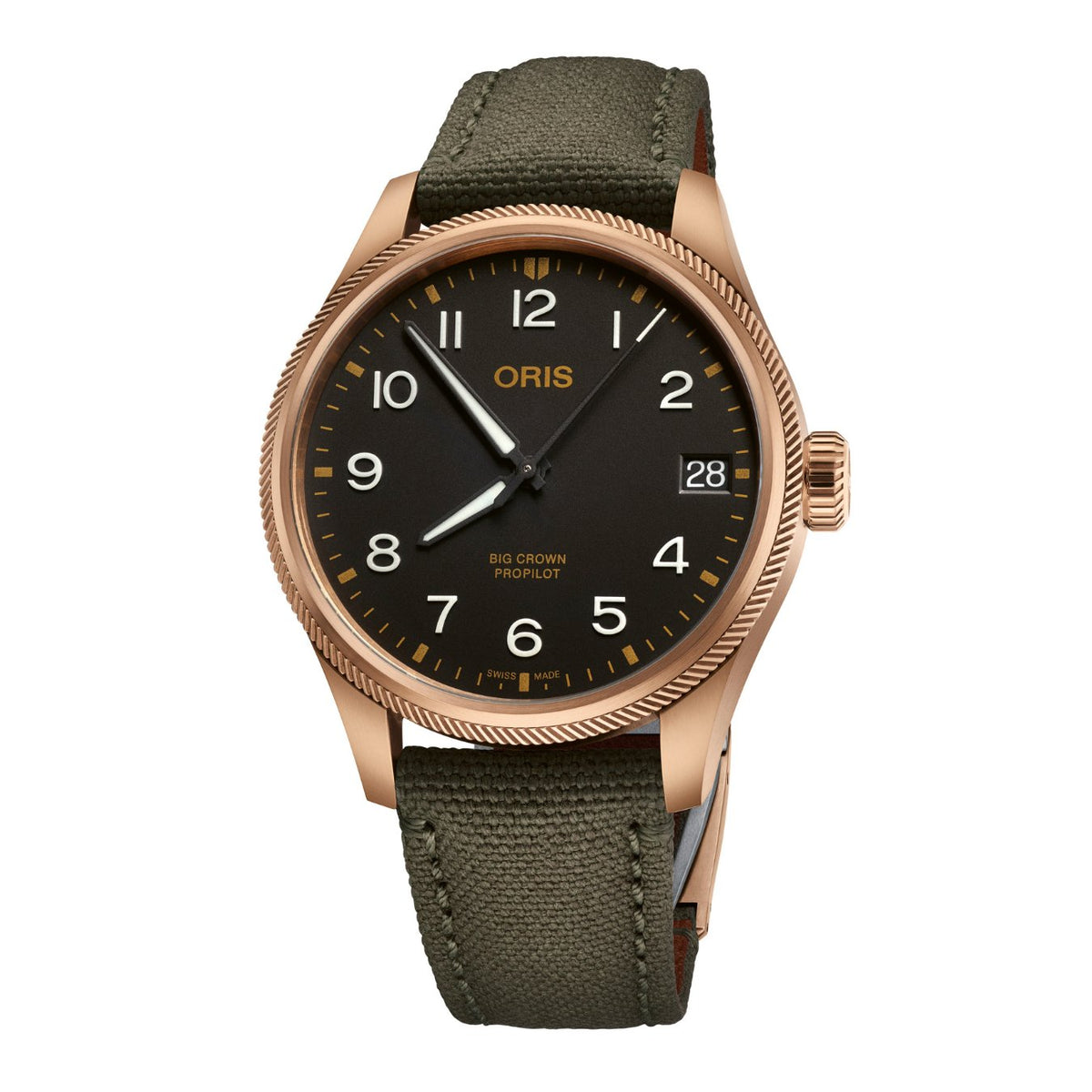 Oris ProPilot Big Crown ProPilot Big Date - 01 751 7761 3164-07 3 20 03BRLC - Oris ProPilot Big Crown ProPilot Big Date in a 41mm bronze case with black dial on textile strap, featuring a date display and automatic movement with up to 38 hours of power reserve.