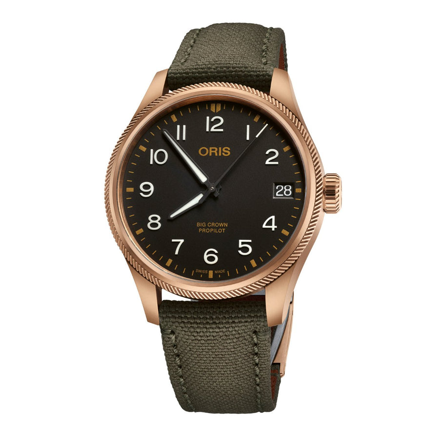 Oris ProPilot Big Crown ProPilot Big Date - 01 751 7761 3164-07 3 20 03BRLC - Oris ProPilot Big Crown ProPilot Big Date in a 41mm bronze case with black dial on textile strap, featuring a date display and automatic movement with up to 38 hours of power reserve.