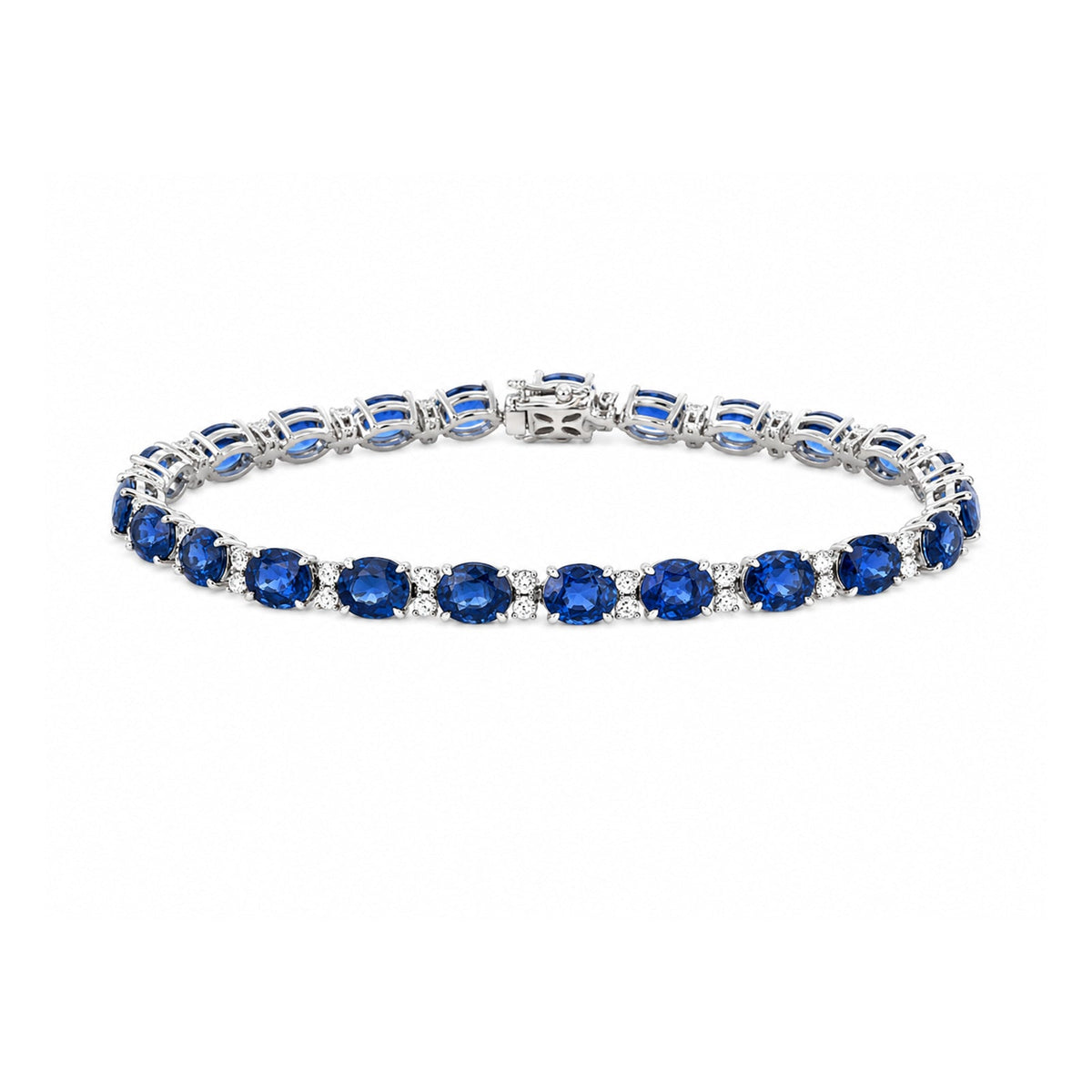 Oval Brilliant Cut Blue Sapphire and Diamond Accent Line Bracelet