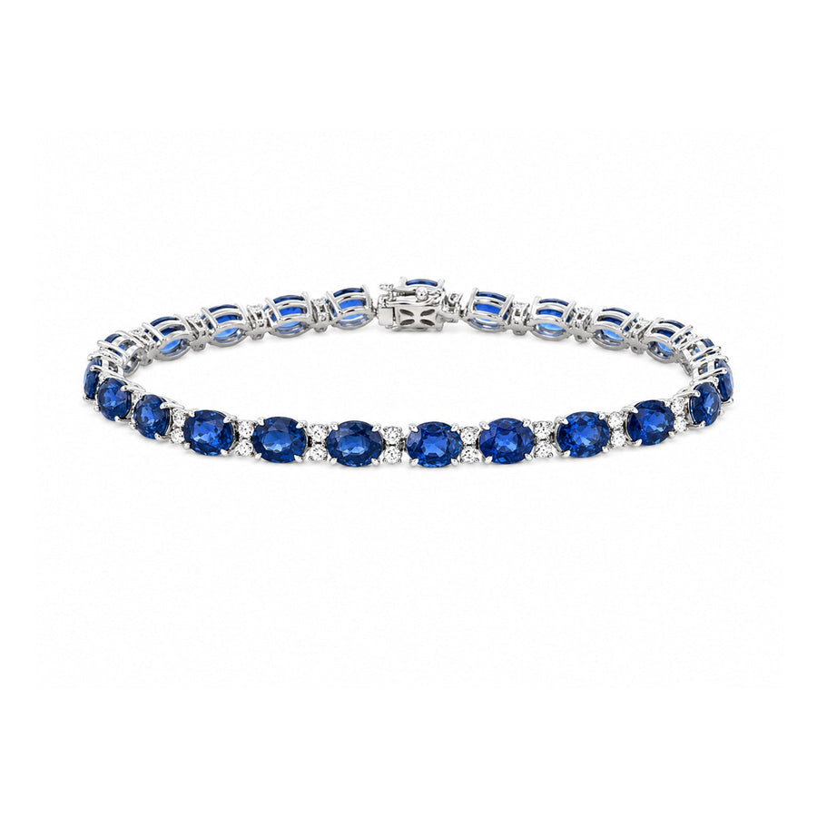 Oval Brilliant Cut Blue Sapphire and Diamond Accent Line Bracelet