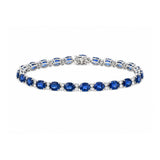Oval Brilliant Cut Blue Sapphire and Diamond Accent Line Bracelet-Oval Brilliant Cut Blue Sapphire and Diamond Accent Line Bracelet