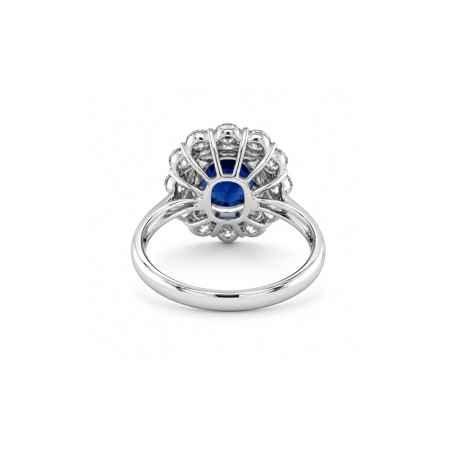 Oval Brilliant Cut Blue Sapphire and Diamond Halo Ring