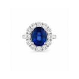 Oval Brilliant Cut Blue Sapphire and Diamond Halo Ring-Oval Brilliant Cut Blue Sapphire and Diamond Halo Ring