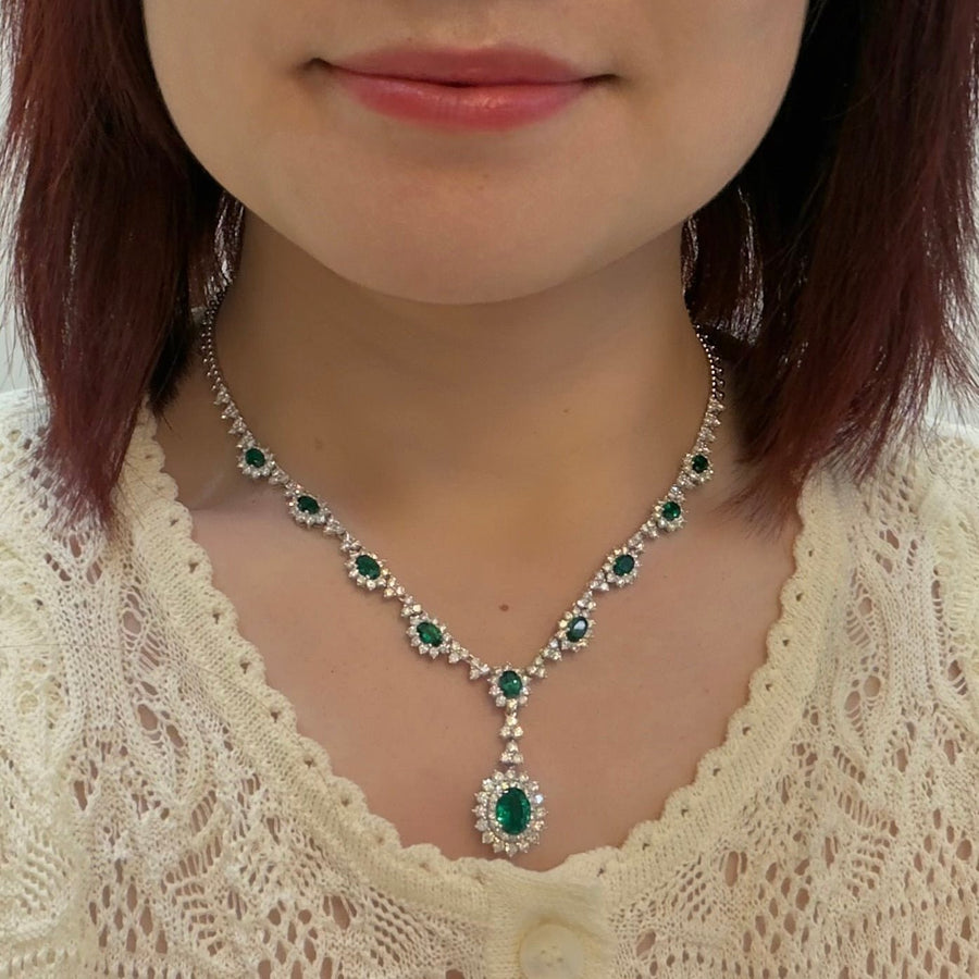 Oval Brilliant Cut Emerald Diamond Detachable Drop Pendant Necklace - ENRTJ00125