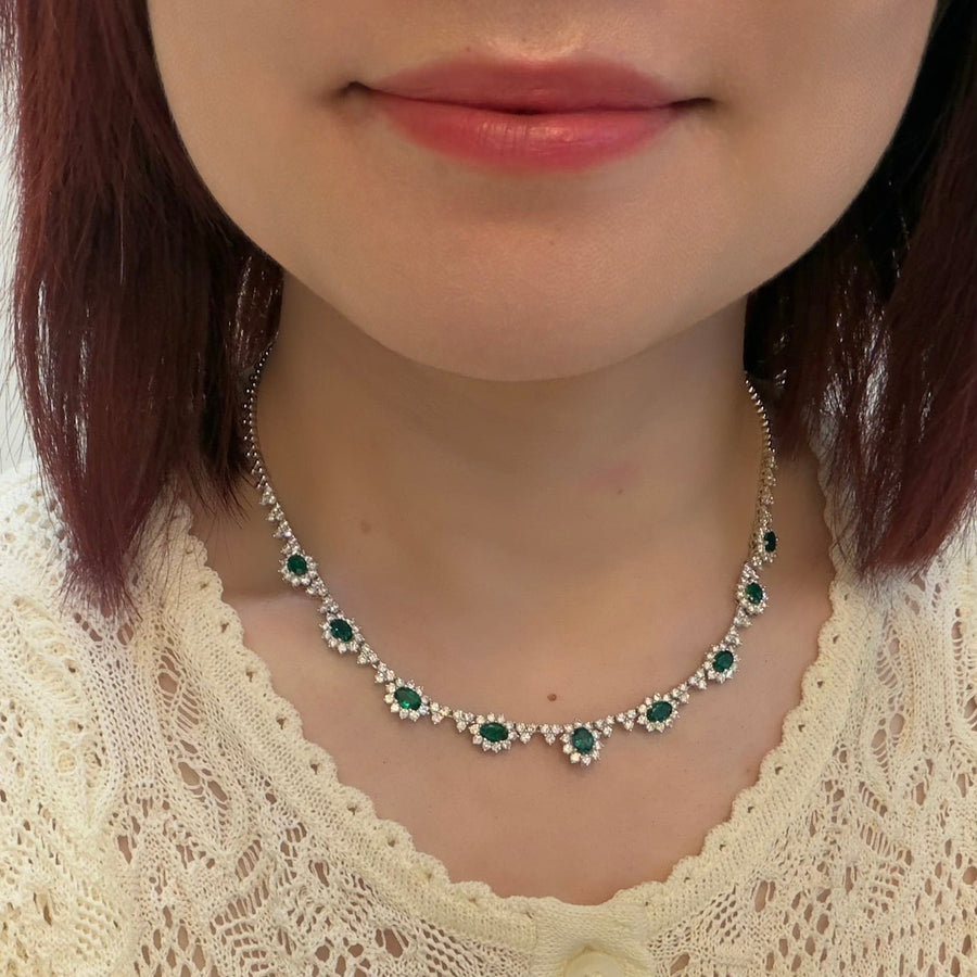 Oval Brilliant Cut Emerald Diamond Detachable Drop Pendant Necklace - ENRTJ00125