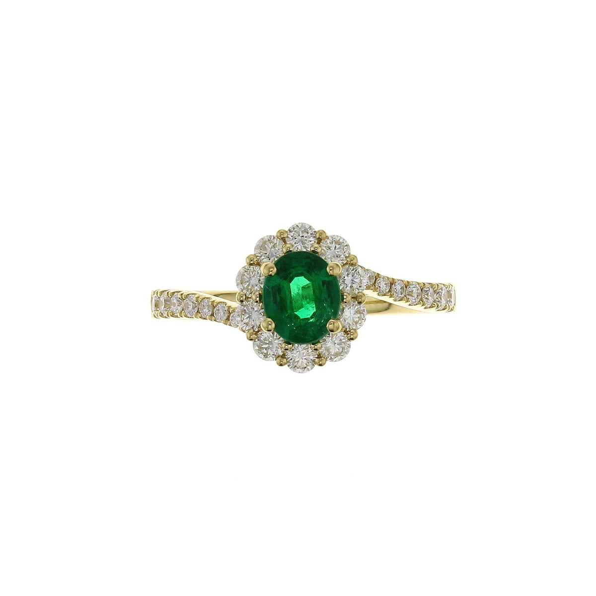 Oval Brilliant Cut Emerald Diamond Halo Bypass Shank Ring - ERRTJ00109