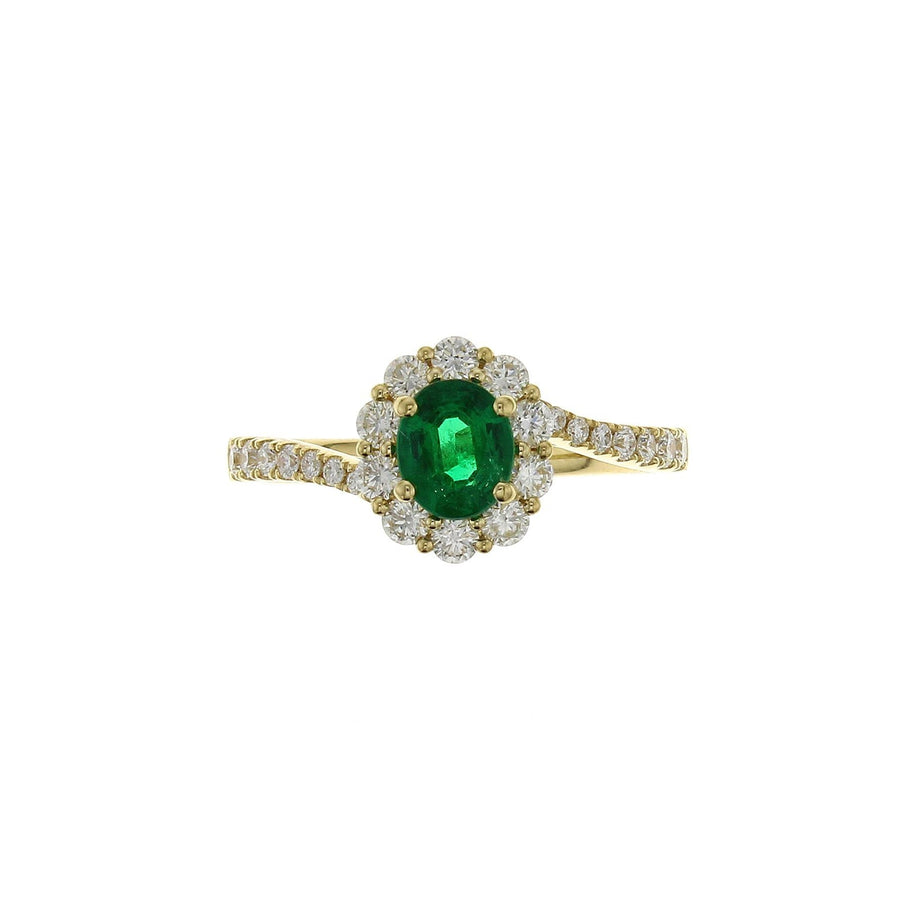 Oval Brilliant Cut Emerald Diamond Halo Bypass Shank Ring - ERRTJ00109