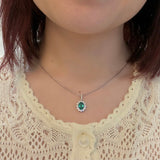 Oval Brilliant Cut Emerald Diamond Halo Pendant and Chain-Oval Brilliant Cut Emerald Diamond Halo Pendant and Chain