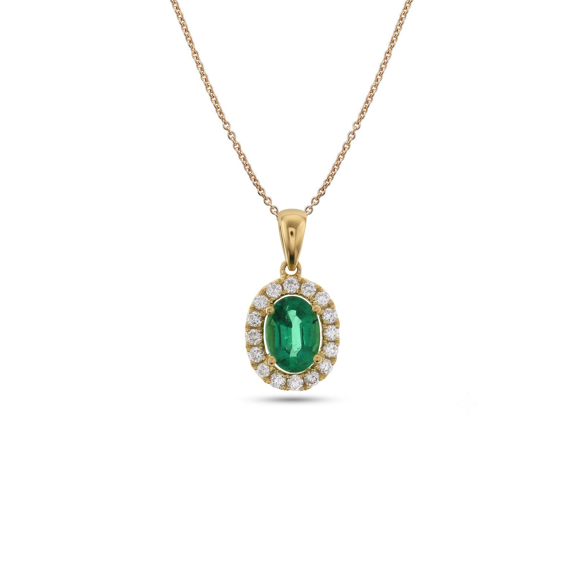 Oval Brilliant Cut Emerald Diamond Halo Pendant and Chain