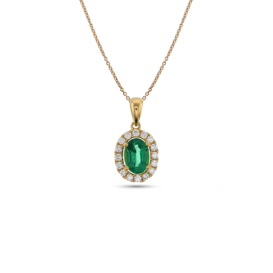 Oval Brilliant Cut Emerald Diamond Halo Pendant and Chain