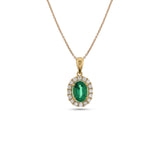 Oval Brilliant Cut Emerald Diamond Halo Pendant and Chain-Oval Brilliant Cut Emerald Diamond Halo Pendant and Chain