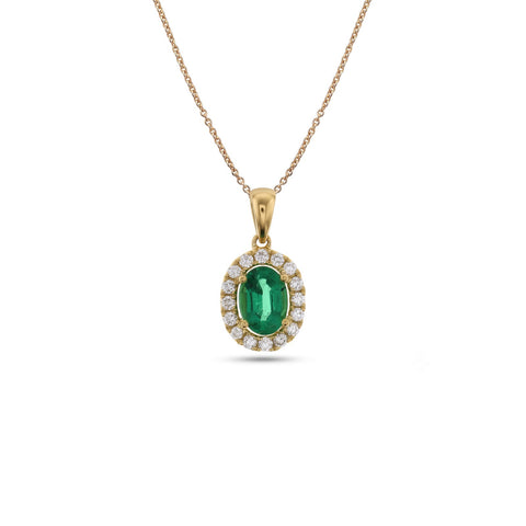 Oval Brilliant Cut Emerald Diamond Halo Pendant and Chain-Oval Brilliant Cut Emerald Diamond Halo Pendant and Chain