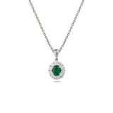 Oval Brilliant Cut Emerald Diamond Halo Pendant and Chain-Oval Brilliant Cut Emerald Diamond Halo Pendant and Chain