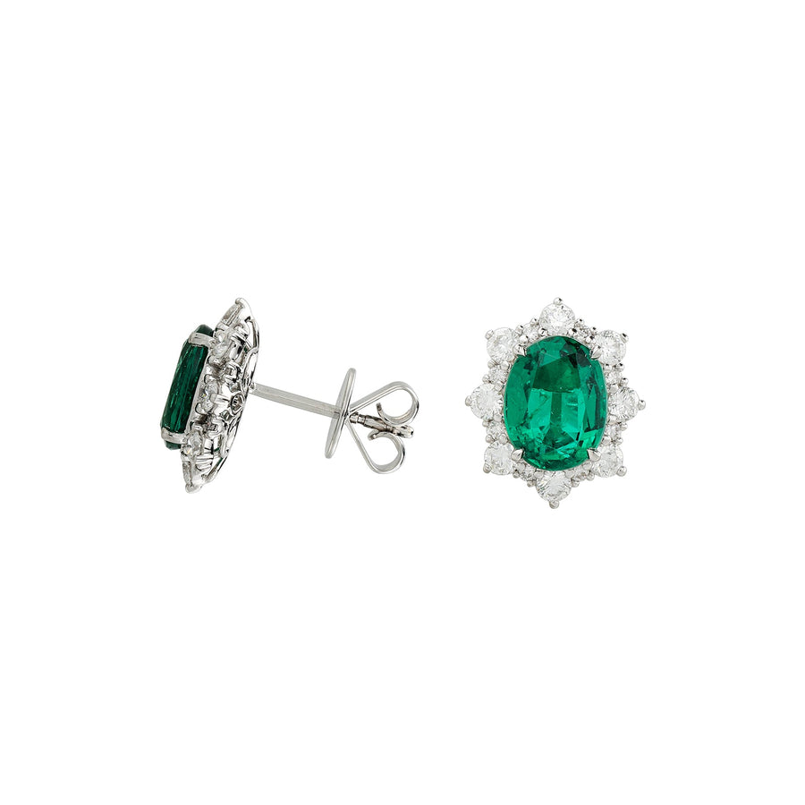 Oval Brilliant Cut Emerald Diamond Halo Stud Earrings - EENEL00064