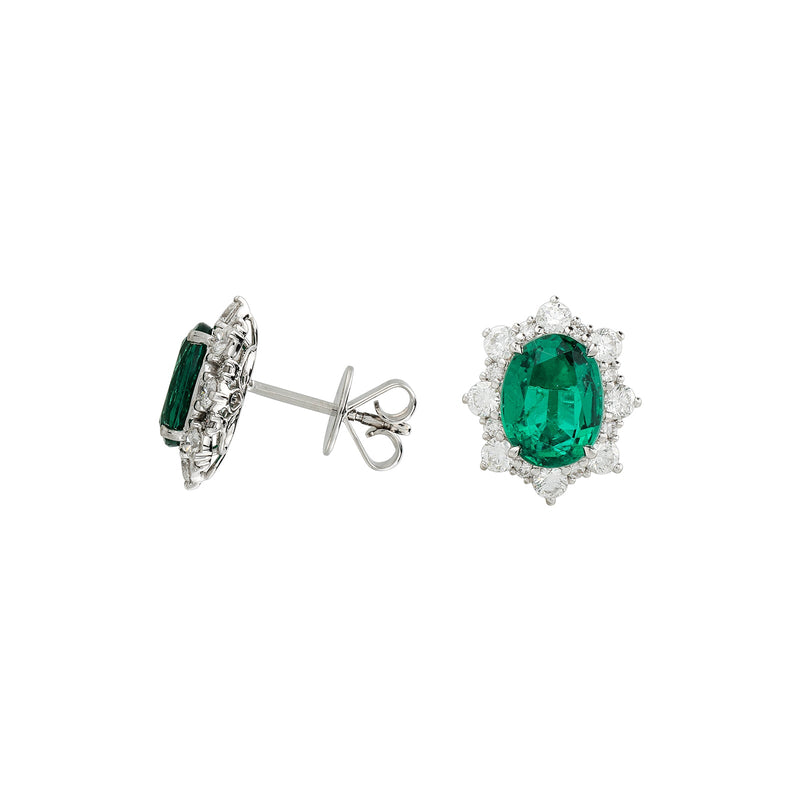 Oval Brilliant Cut Emerald Diamond Halo Stud Earrings-Oval Brilliant Cut Emerald Diamond Halo Stud Earrings - EENEL00064