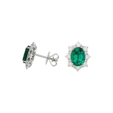 Oval Brilliant Cut Emerald Diamond Halo Stud Earrings-Oval Brilliant Cut Emerald Diamond Halo Stud Earrings - EENEL00064
