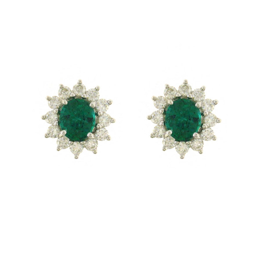 Oval Brilliant Cut Emerald Diamond Halo Stud Earrings - EERTJ00091