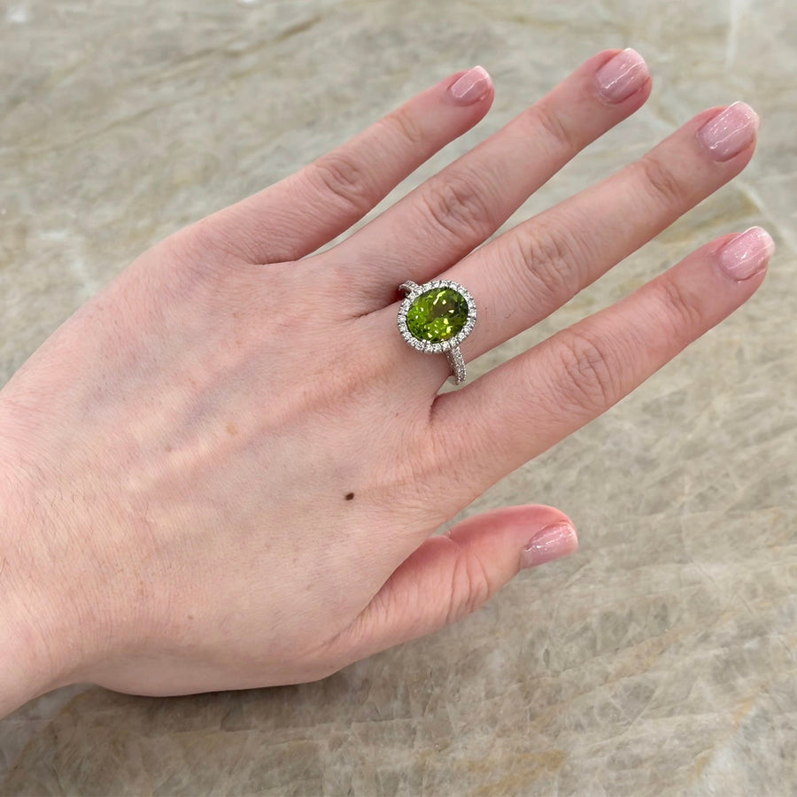 Oval Brilliant Cut Peridot Diamond Halo Ring - ORJST00082