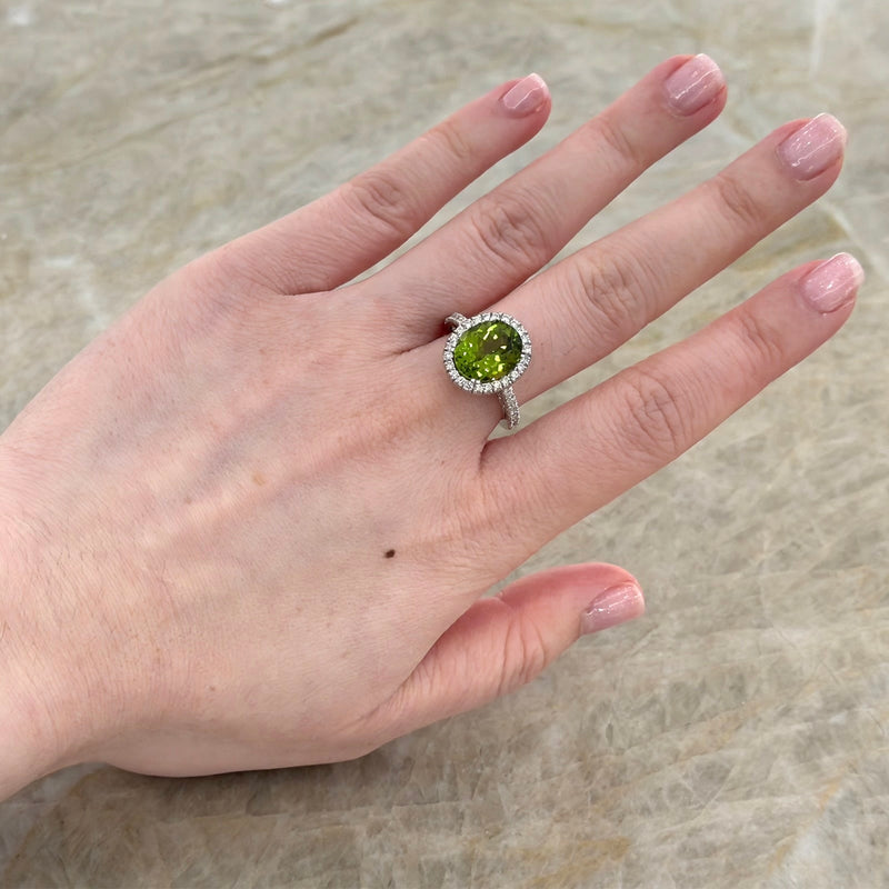 Oval Brilliant Cut Peridot Diamond Halo Ring-Oval Brilliant Cut Peridot Diamond Halo Ring - ORJST00082