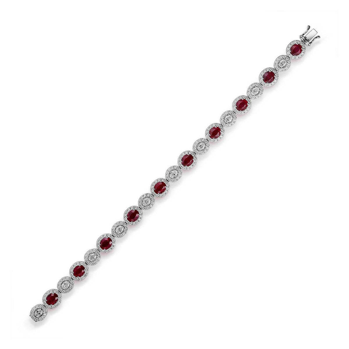 Oval Brilliant Cut Ruby and Diamond Alternating Halo Line Bracelet - RBRTJ00109