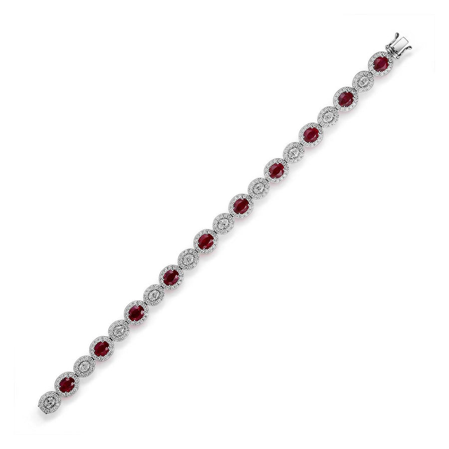 Oval Brilliant Cut Ruby and Diamond Alternating Halo Line Bracelet - RBRTJ00109