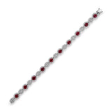 Oval Brilliant Cut Ruby and Diamond Alternating Halo Line Bracelet-Oval Brilliant Cut Ruby and Diamond Alternating Halo Line Bracelet - RBRTJ00109