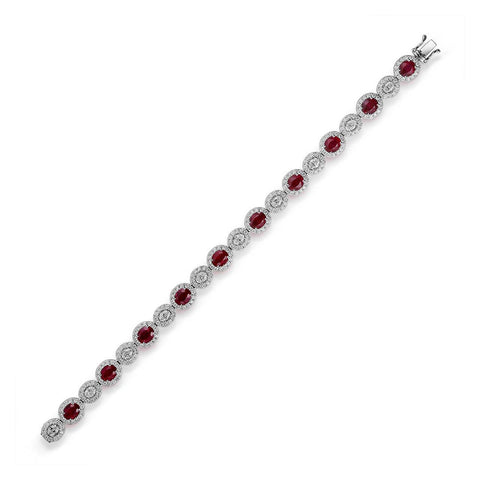 Oval Brilliant Cut Ruby and Diamond Alternating Halo Line Bracelet-Oval Brilliant Cut Ruby and Diamond Alternating Halo Line Bracelet - RBRTJ00109