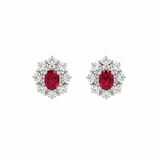 Oval Brilliant Cut Ruby and Diamond Cluster Stud Earrings-Oval Brilliant Cut Ruby and Diamond Cluster Stud Earrings