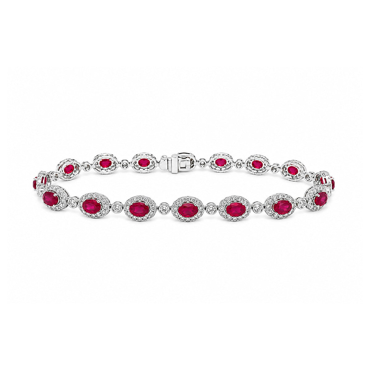 Oval Brilliant Cut Ruby and Diamond Halo Station Bracelet - RBEDW00141