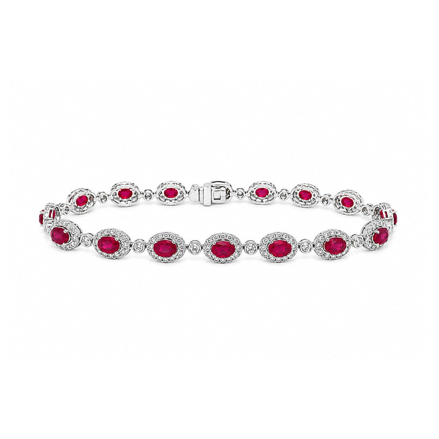 Oval Brilliant Cut Ruby and Diamond Halo Station Bracelet - RBEDW00141