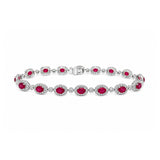 Oval Brilliant Cut Ruby and Diamond Halo Station Bracelet-Oval Brilliant Cut Ruby and Diamond Halo Station Bracelet - RBEDW00141