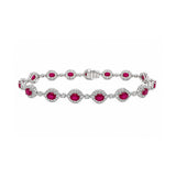 Oval Brilliant Cut Ruby and Diamond Marquise-Halo Station Bracelet-Oval Brilliant Cut Ruby and Diamond Marquise-Halo Station Bracelet