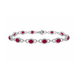 Oval Brilliant Cut Ruby and Diamond Open-Link Halo Line Bracelet-Oval Brilliant Cut Ruby and Diamond Open-Link Halo Line Bracelet