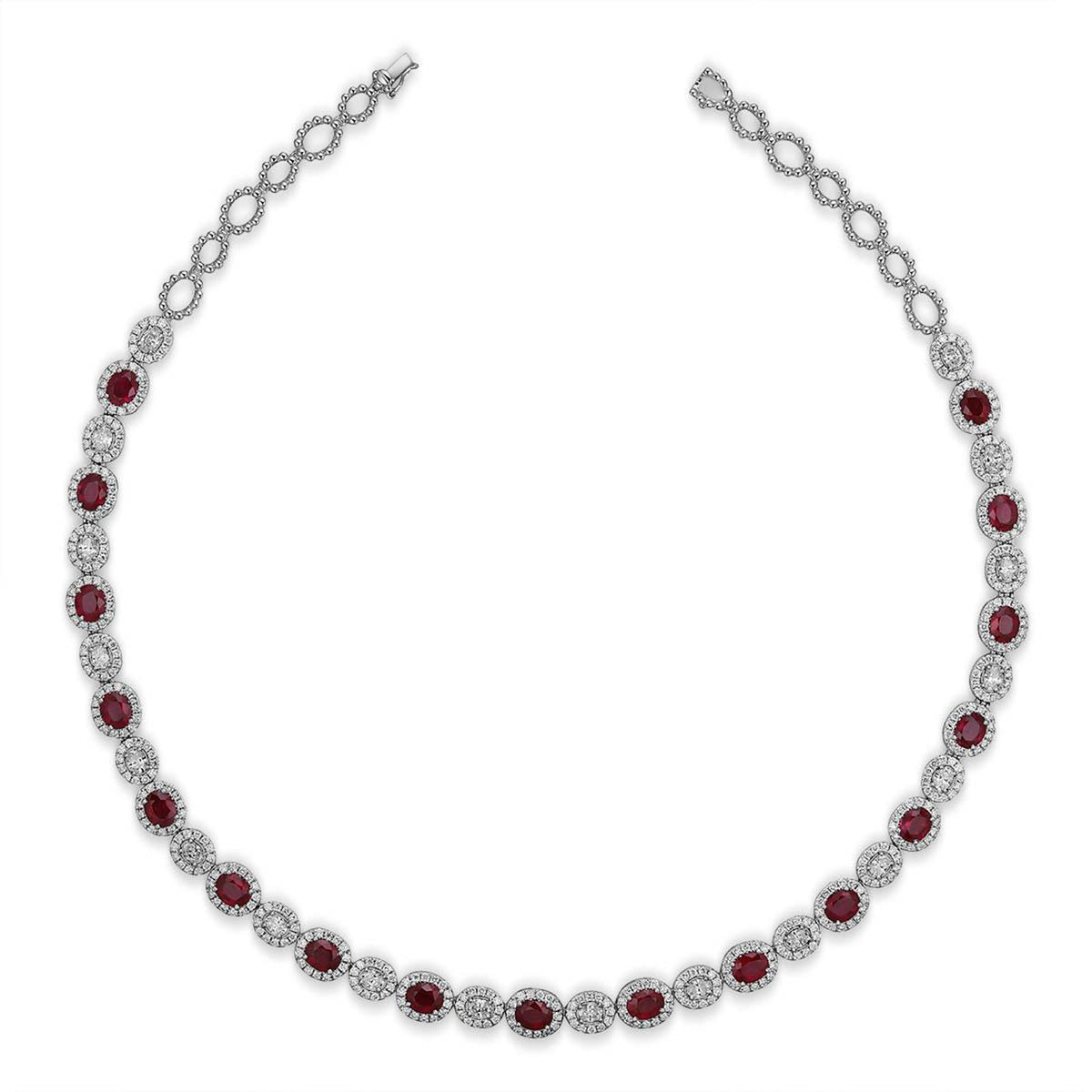 Oval Brilliant Cut Ruby and Oval Brilliant Cut Diamond Halo Necklace - RNRTJ00091