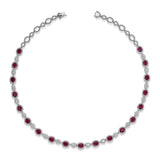 Oval Brilliant Cut Ruby and Pear Cut Diamond Halo Necklace-Oval Brilliant Cut Ruby and Pear Cut Diamond Halo Necklace - RNRTJ00082