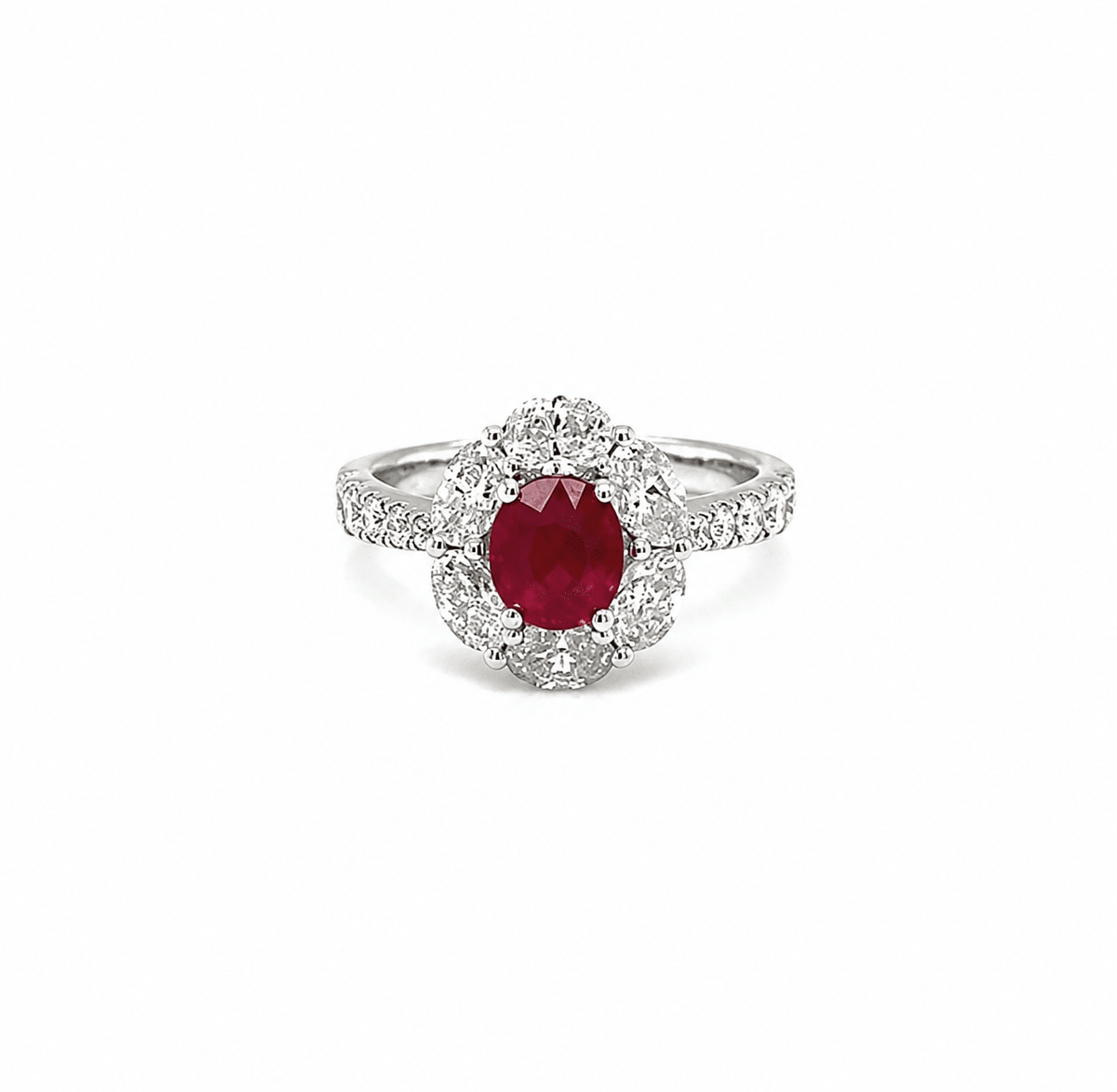 Oval Brilliant Cut Ruby Diamond Halo Ring