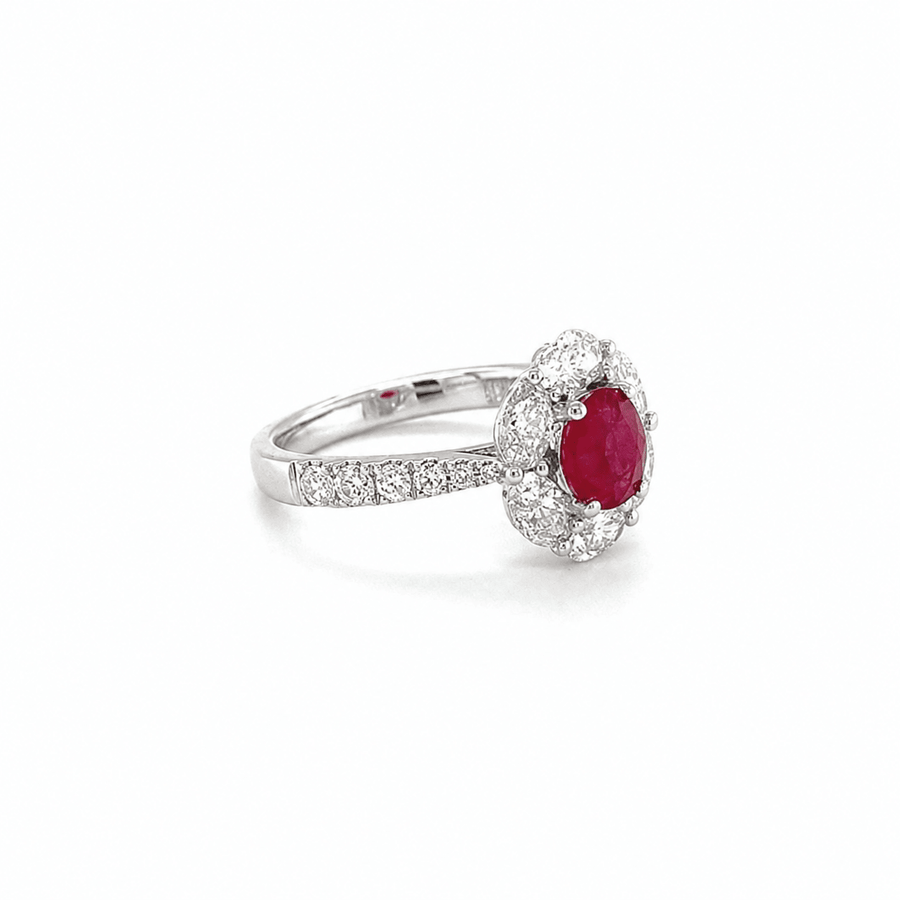 Oval Brilliant Cut Ruby Diamond Halo Ring