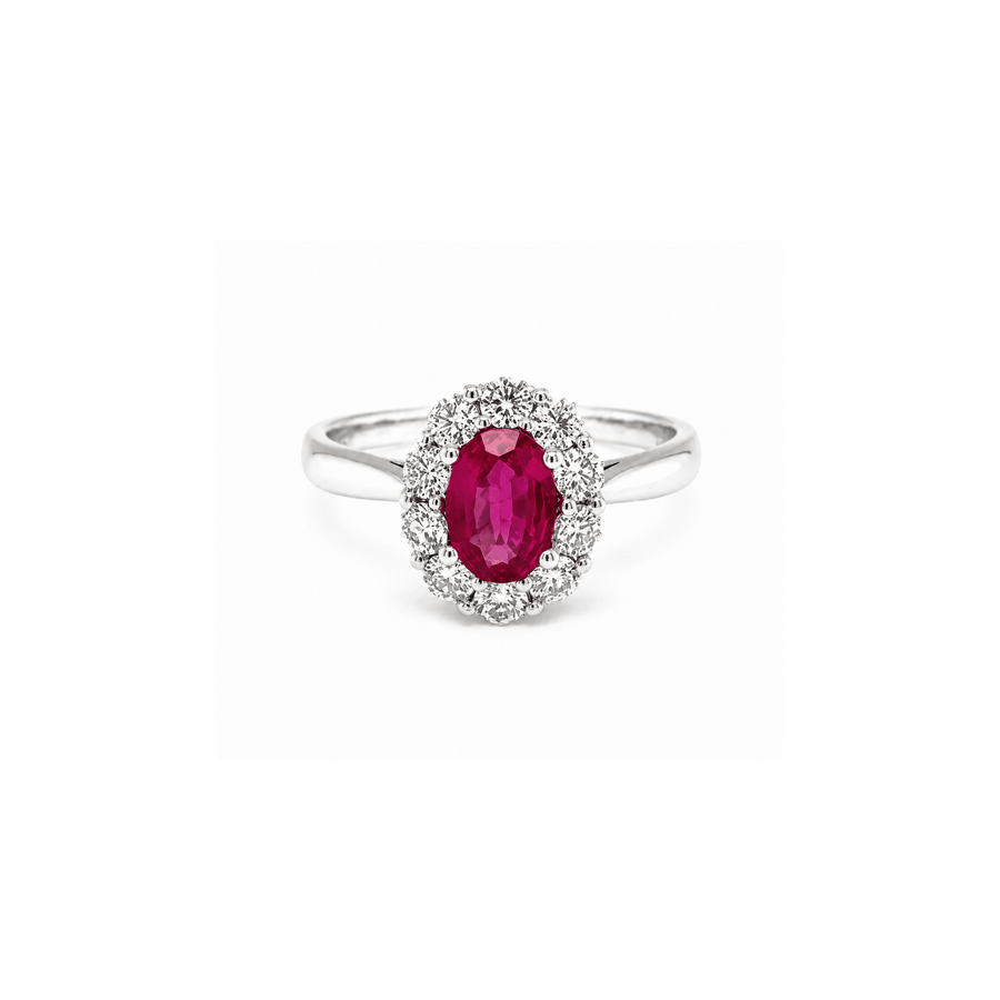 Oval Brilliant Cut Ruby Diamond Halo Ring