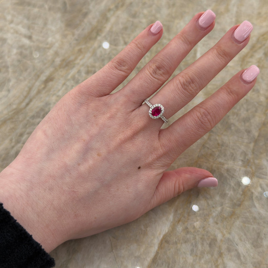 Oval Brilliant Cut Ruby Diamond Halo Ring - RRRTJ00091