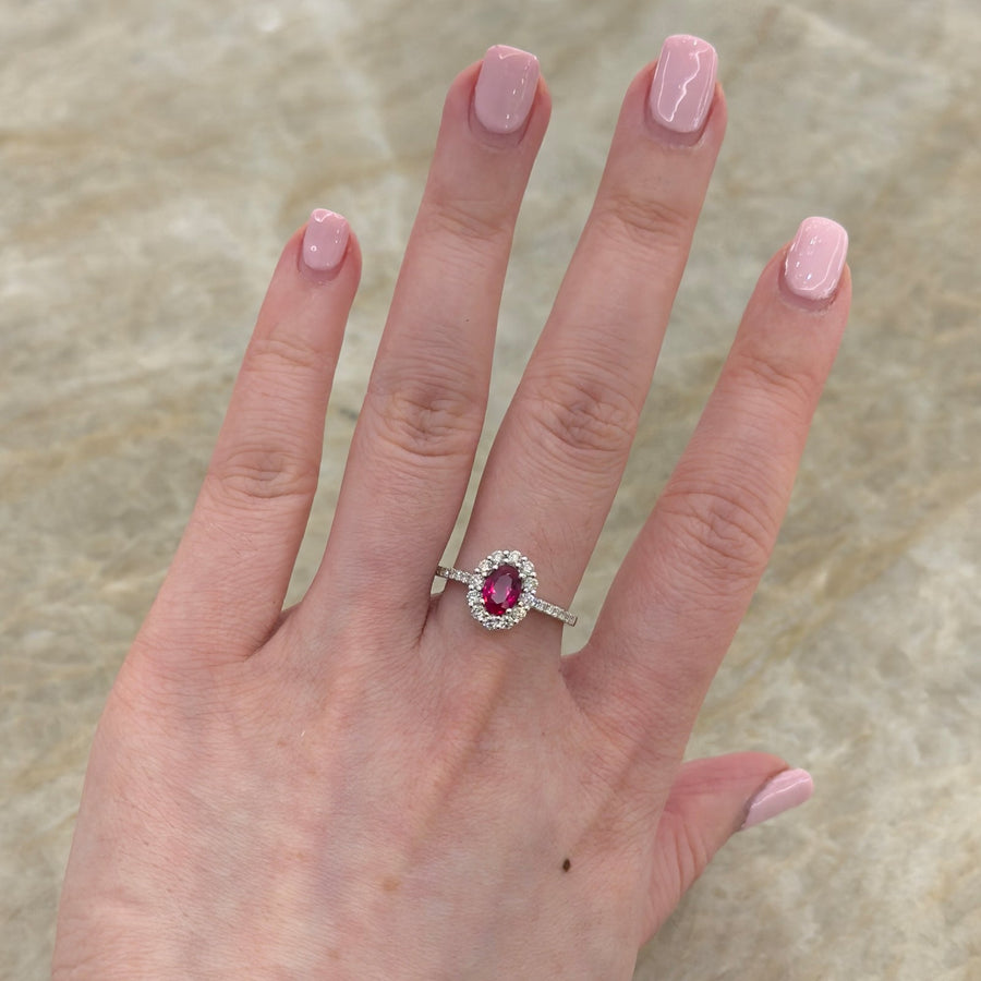 Oval Brilliant Cut Ruby Diamond Halo Ring - RRRTJ00125