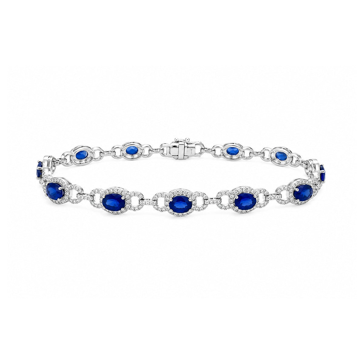 Oval Brilliant Cut Sapphire and Diamond Link Bracelet