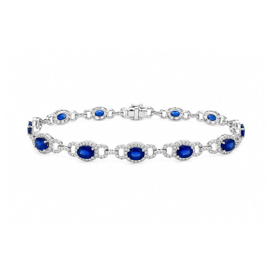 Oval Brilliant Cut Sapphire and Diamond Link Bracelet