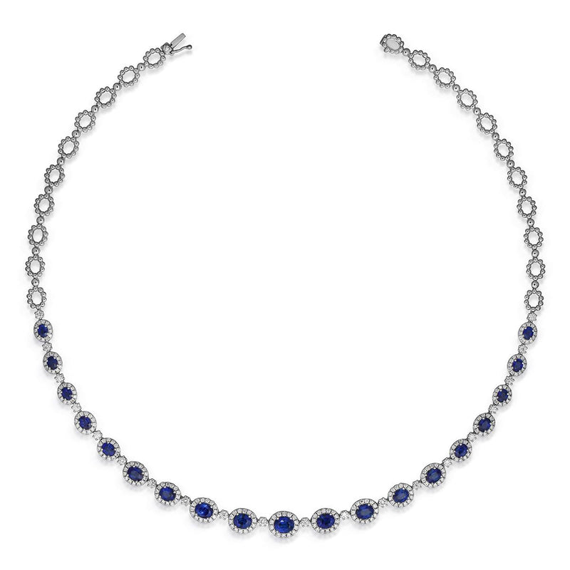 Oval Brilliant Cut Sapphire Diamond Halo Halfway Necklace-Oval Brilliant Cut Sapphire Diamond Halo Halfway Necklace - SNRTJ00073
