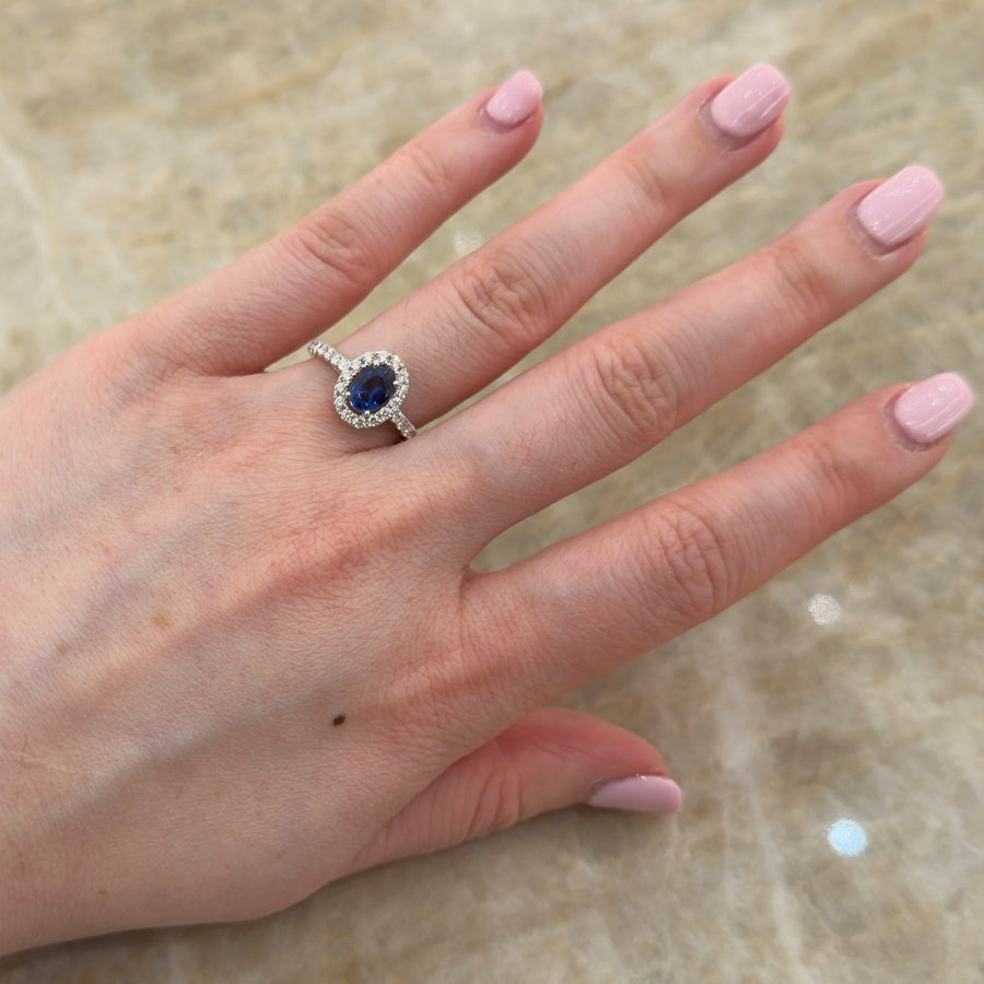 Oval Brilliant Cut Sapphire Diamond Halo Ring - SRRTJ00091
