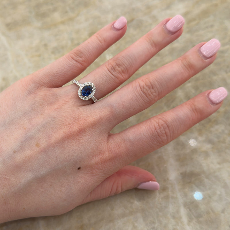Oval Brilliant Cut Sapphire Diamond Halo Ring-Oval Brilliant Cut Sapphire Diamond Halo Ring - SRRTJ00091