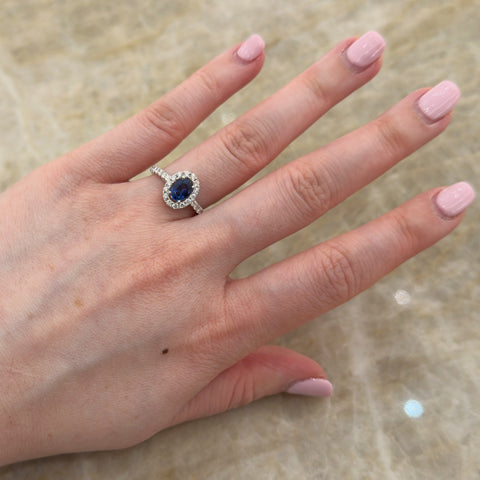 Oval Brilliant Cut Sapphire Diamond Halo Ring-Oval Brilliant Cut Sapphire Diamond Halo Ring - SRRTJ00091