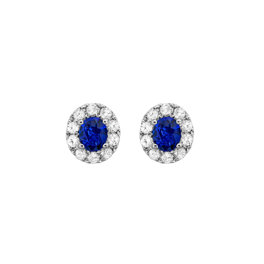 Oval Brilliant Cut Sapphire Diamond Halo Stud Earrings - SESPK00158