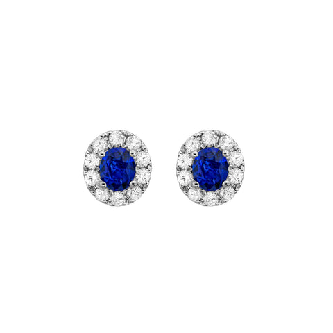 Oval Brilliant Cut Sapphire Diamond Halo Stud Earrings-Oval Brilliant Cut Sapphire Diamond Halo Stud Earrings - SESPK00158